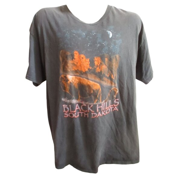 XL Black Hills South Dakota Graphic T-Shirt Hanes Heavyweight Cotton Black 90s - Picture 6 of 8